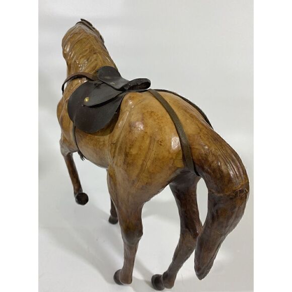 Vintage Leather Horse Decor Vintage Toy Equine Saddle Tooled 13” x 12.5” - Picture 5 of 8